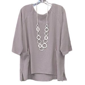 CELLABIE Light Gray Pocket Side Slit Raglan Top Size 2XL